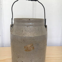 Authentic Stoneware Crock with Rustic Metal and Wood Handle