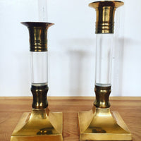 Vintage Metallic Solid Gold Brass and Lucite Hollywood Regency Candle Stick Holders