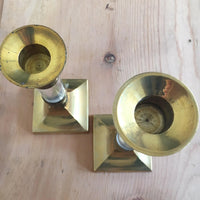 Vintage Metallic Solid Gold Brass and Lucite Hollywood Regency Candle Stick Holders