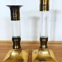 Vintage Metallic Solid Gold Brass and Lucite Hollywood Regency Candle Stick Holders