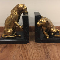 Art Deco Jaguire Book Ends solid brass with Marble Base 1929