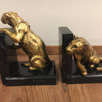 Art Deco Jaguire Book Ends solid brass with Marble Base 1929