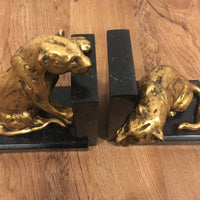Art Deco Jaguire Book Ends solid brass with Marble Base 1929