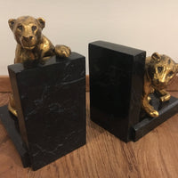 Art Deco Jaguire Book Ends solid brass with Marble Base 1929