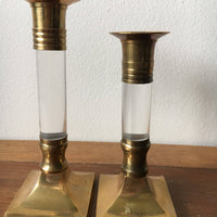Vintage Metallic Solid Gold Brass and Lucite Hollywood Regency Candle Stick Holders
