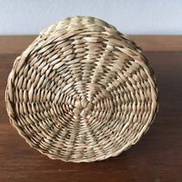 Vintage Intricately Woven Neutral Circular Basket Box with Lid