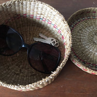 Vintage Intricately Woven Circular Neutral Basket Box with Lid