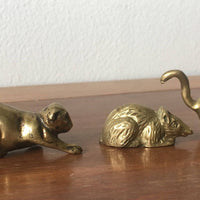 Vintage Semi-Solid Mini Brass Cats and Mouse (Sold as a Set)