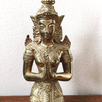 Vintage Solid Thai Hand Etched Detailed Brass Statue
