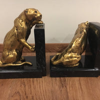Art Deco Jaguire Book Ends solid brass with Marble Base 1929