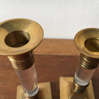 Vintage Metallic Solid Gold Brass and Lucite Hollywood Regency Candle Stick Holders