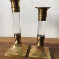 Vintage Metallic Solid Gold Brass and Lucite Hollywood Regency Candle Stick Holders