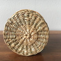 Vintage Intricately Woven Neutral Circular Basket Box with Lid