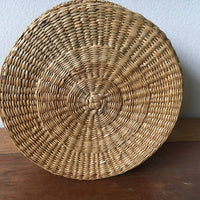 Vintage Intricately Woven Circular Neutral Basket Box with Lid