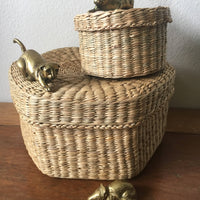 Vintage Semi-Solid Mini Brass Cats and Mouse (Sold as a Set)