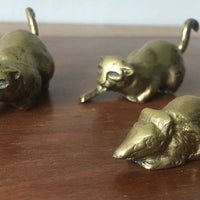 Vintage Semi-Solid Mini Brass Cats and Mouse (Sold as a Set)