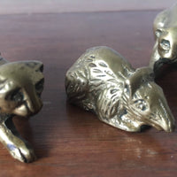 Vintage Semi-Solid Mini Brass Cats and Mouse (Sold as a Set)