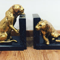 Art Deco Jaguire Book Ends solid brass with Marble Base 1929