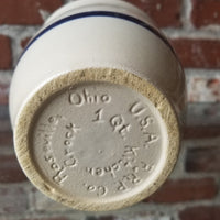Roseville Ohio Stoneware Crock 1 Quart with Two Blue Stripe Dish