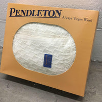 Vintage Pendleton Woolen Mills Woven Wool Blanket Throw - in Cream/White