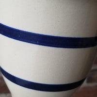 Roseville Ohio Stoneware Crock 1 Quart with Two Blue Stripe Dish