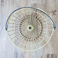 Vintage Galvanized Metal Egg Basket in Distressed Yellow and Spiral Metal Handle