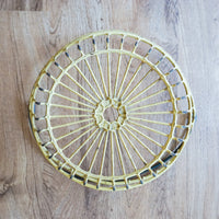 Vintage Galvanized Metal Egg Basket in Distressed Yellow and Spiral Metal Handle