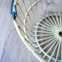 Vintage Galvanized Metal Egg Basket in Distressed Yellow and Spiral Metal Handle