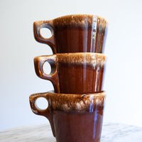 Set of 3 - Vintage 1960's Espresso Brown Cups with Square Handles