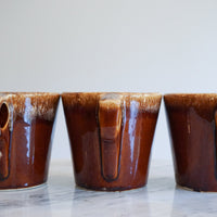 Set of 3 - Vintage 1960's Espresso Brown Cups with Square Handles