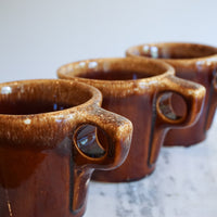 Set of 3 - Vintage 1960's Espresso Brown Cups with Square Handles
