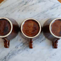 Set of 3 - Vintage 1960's Espresso Brown Cups with Square Handles