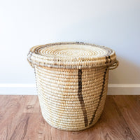 Vintage Woven Tribal African Basket with Lid - Large