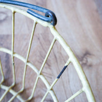 Vintage Galvanized Metal Egg Basket in Distressed Yellow and Spiral Metal Handle