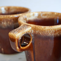 Set of 3 - Vintage 1960's Espresso Brown Cups with Square Handles