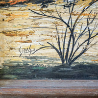 Rare Large Vintage Desert Landscape Painting with Original Rustic Wood Frame by James Sims Arizona