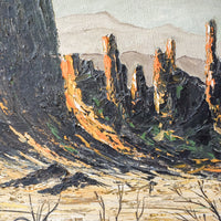 Rare Large Vintage Desert Landscape Painting with Original Rustic Wood Frame by James Sims Arizona