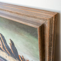 Rare Large Vintage Desert Landscape Painting with Original Rustic Wood Frame by James Sims Arizona