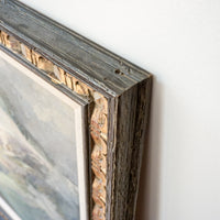 Gorgeous Rustic Large Vintage Mountain Landscape Painting with Hand Carved Frame