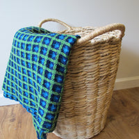 Vintage Pendleton Woolen Mills Woven Wool Double Sided Blanket/Throw - in Lime Green, Navy and Light Blue
