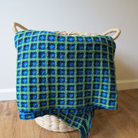 Vintage Pendleton Woolen Mills Woven Wool Double Sided Blanket/Throw - in Lime Green, Navy and Light Blue