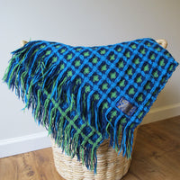Vintage Pendleton Woolen Mills Woven Wool Double Sided Blanket/Throw - in Lime Green, Navy and Light Blue