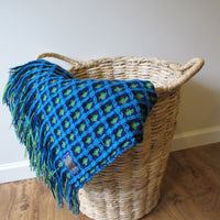 Vintage Pendleton Woolen Mills Woven Wool Double Sided Blanket/Throw - in Lime Green, Navy and Light Blue