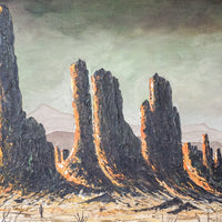 Rare Large Vintage Desert Landscape Painting with Original Rustic Wood Frame by James Sims Arizona
