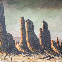 James Sims Arizona Desert Landscape Painting with Original Rustic Wood Frame