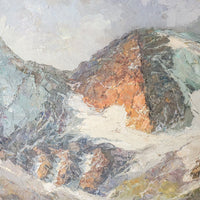 Gorgeous Rustic Large Vintage Mountain Landscape Painting with Hand Carved Frame