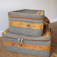 2 Vintage Hartmann Gray Suitcases with Leather Accents (SOLD SEPERATELY)