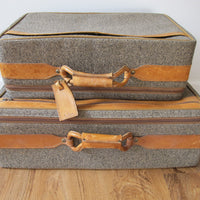 2 Vintage Hartmann Gray Suitcases with Leather Accents (SOLD SEPERATELY)