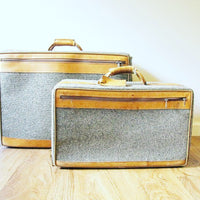 2 Vintage Hartmann Gray Suitcases with Leather Accents (SOLD SEPERATELY)