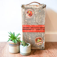 Vintage Distressed Industrial Mini Trunk with Leather Handle, Metal Clasp and Original Stickers